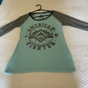 American Fighter Women's Raglan Top - Teal and Gray